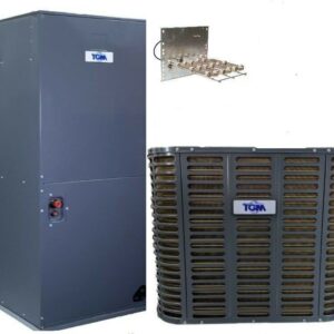 HVAC system components including a heat pump and air handler unit.