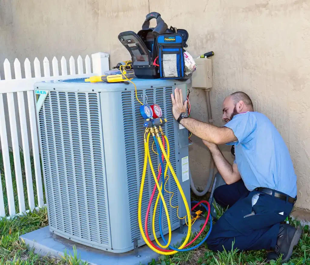 Professional technician performing a quality HVAC unit installation.