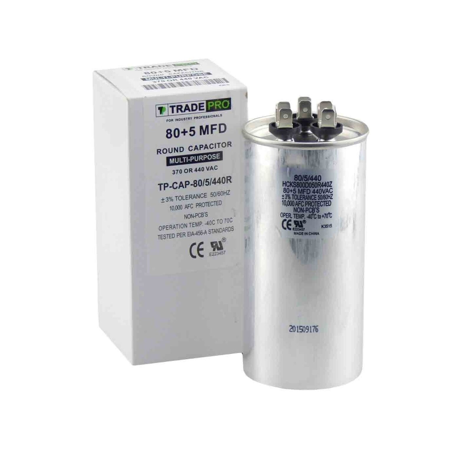 TRADEPRO TP-CAP-80/5/440R - Run Capacitor, 80/5/440 VAC, Round, Dual Rated