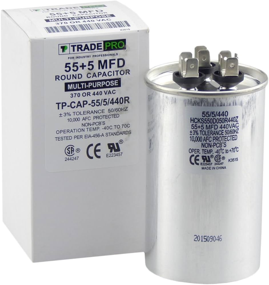TRADEPRO TP-CAP-55/5/440R - Run Capacitor, 55/5/440 VAC, Round, Dual Rated
