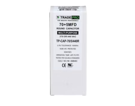 TP-CAP-70/5/440R - Run Capacitor, 70/5/440 VAC, Round, Dual Rated - Image 2