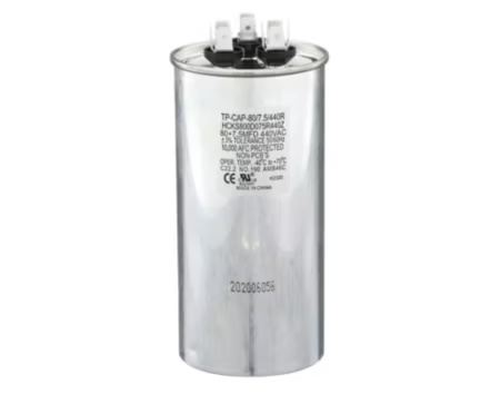 TP-CAP-80/7.5/440R - Run Capacitor, 80/7.5/440 VAC, Round, Dual Rated