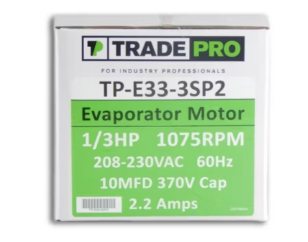 TRADEPRO® - TP-E33-3SP2 - 1/3 HP, 3 Speed, 1075 RPM, 208-230V, PSC Evaporator Motor (OAO) - Image 5