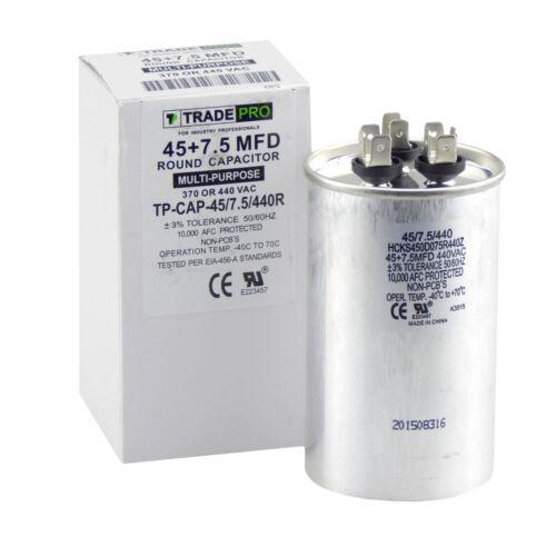 TRADEPRO TP-CAP-45/7.5/440R - Run Capacitor, 45/7.5/440 VAC, Round, Dual Rated