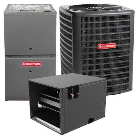 4 Ton 13.4 SEER2 80k BTU 80% AFUE 2 Stage Goodman Central Air Conditioner & Gas Furnace Split System - Horizontal - R32