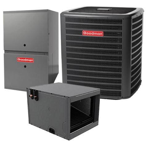 1.5 Ton 16 SEER2 60k BTU 80% AFUE 2 Stage Goodman Central Air Conditioner & Gas Furnace Split System - Horizontal - R32